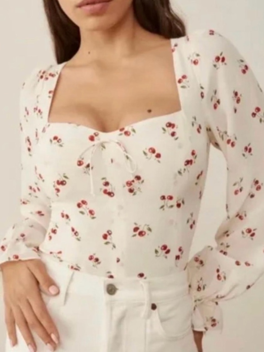 Reformation Chase Cherry Print Blouse